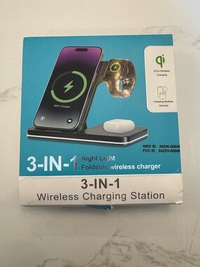 3-IN-1 Black Wireless Charging Station - Foldable Night Light Wireless Charger